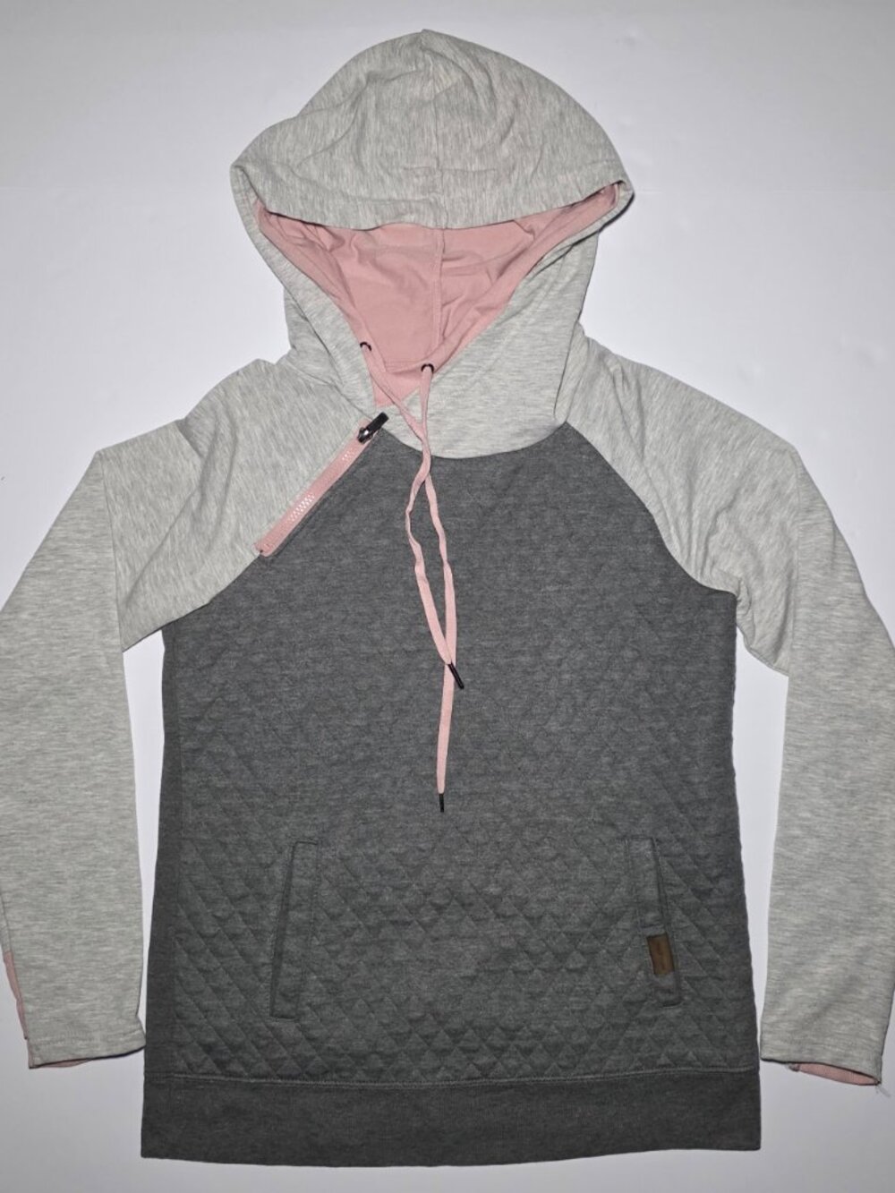 Maurices Womens Gray and Pink Quilted Long Sleeve Hoodie Size XS